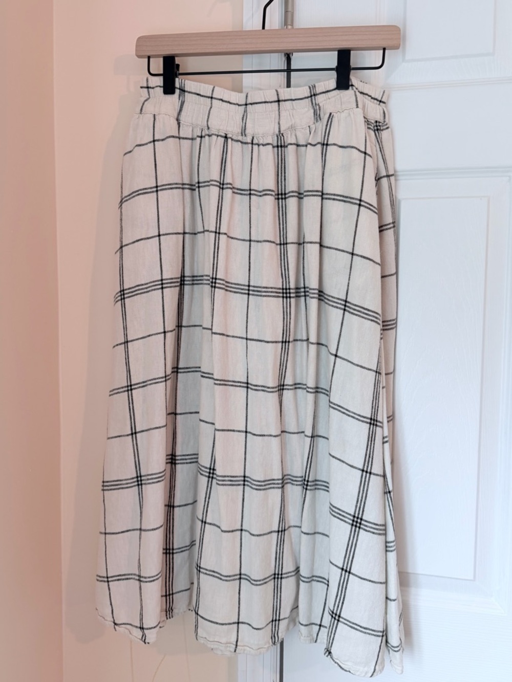 a new day Cream and Black Windowpane A-Line Midi Skirt